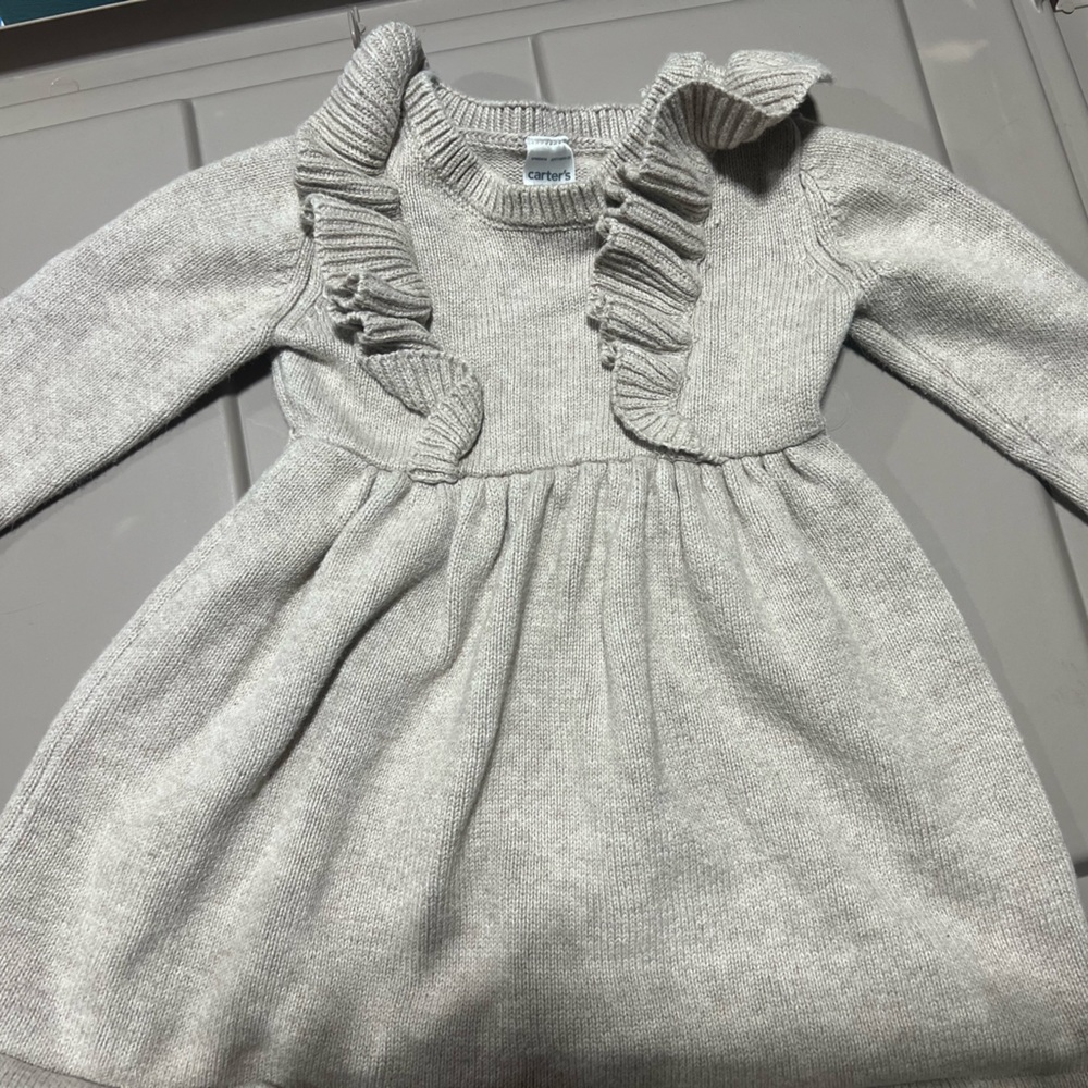Carter's Grey Oatmeal Soft Knit Ruffled Sweater Dress 9m